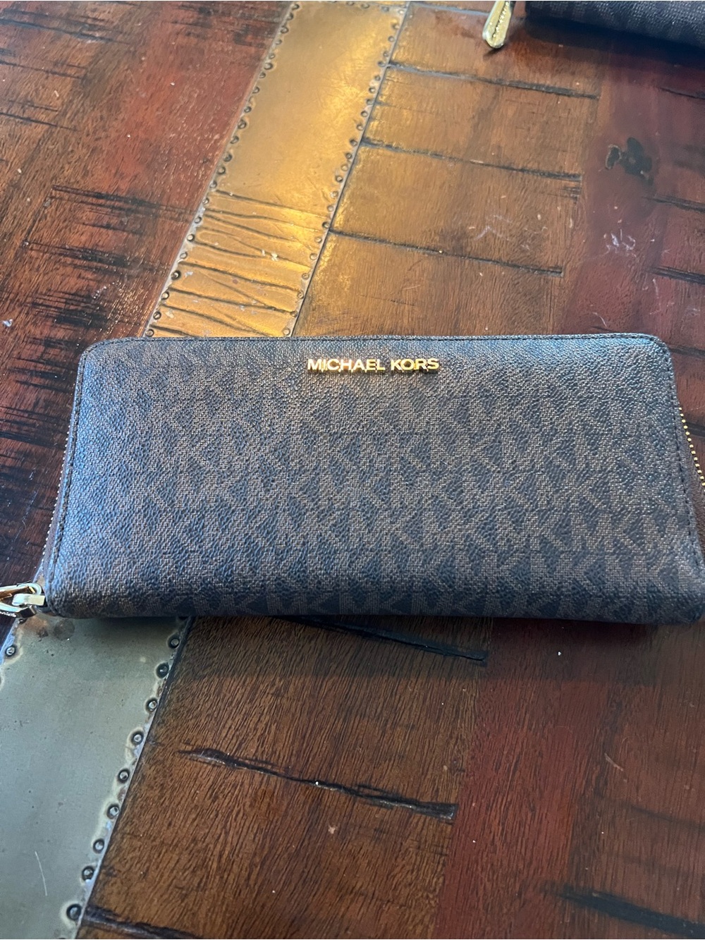 Michael Kors Black Signature Zip Wallet with Gold Logo